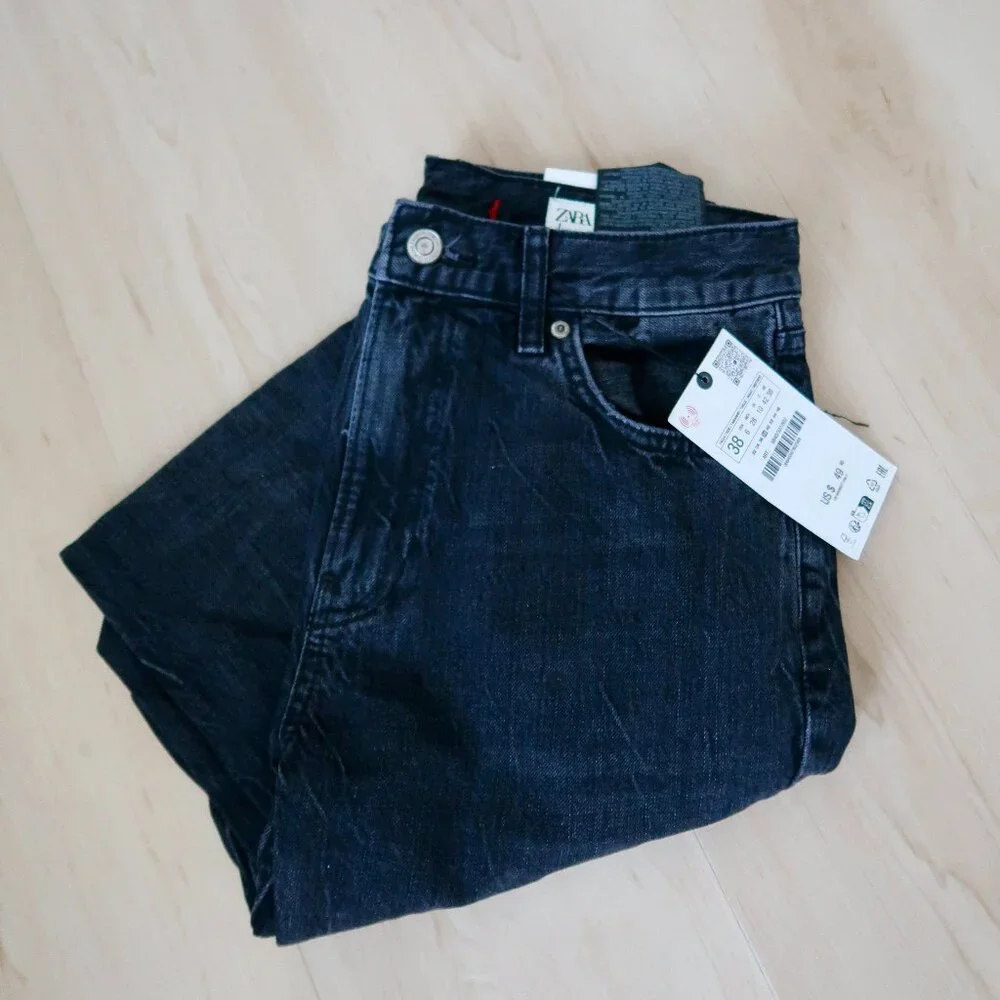 NWT ZARA HIGH RISE BOOTCUT ZW COLLECTION JEANS SIZE 28 (US 6) | GRAY/BLACK - Picture 8 of 8